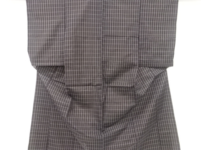 JAPANESE KIMONO / ANTIQUE HITOE KIMONO / SILK / YONEZAWA TSUMUGI / WOVEN GRID